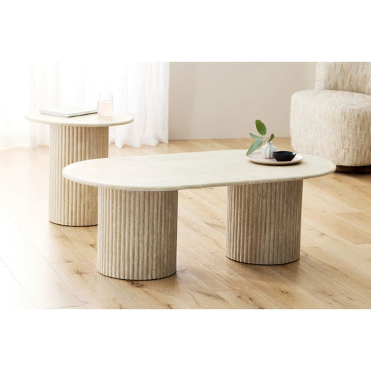 homecho-Vespera Travertine Effect Oval Coffee Table-uae